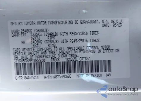 2023 Toyota Tacoma Sr from USA, damaged, VIN 3TYRX5GN2PT082830